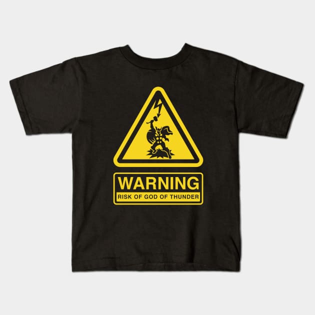 WARNING Risk of God of Thunder Kids T-Shirt by demonigote